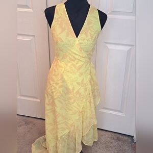 Chelsea.28 Sunburst Yellow Floral Faux Wrap Midi Dress